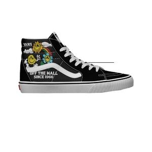 Vans Black High-Top Sneaker with Rainbow Smiley Graphics
